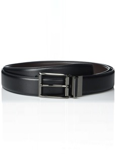 Perry Ellis Men's Reversible Leather Belt with Stitch and Carbon Fiber Keeper
