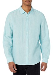 Perry Ellis Men's Rolled-Sleeve Linen Cotton Button-Up Shirt