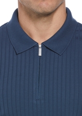 Perry Ellis Men's Slim-Fit Ribbed-Knit 1/4-Zip Polo Shirt - Quiet Shade