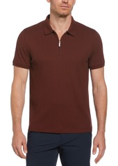 Perry Ellis Men's Slim-Fit Ribbed-Knit 1/4-Zip Polo Shirt - Quiet Shade