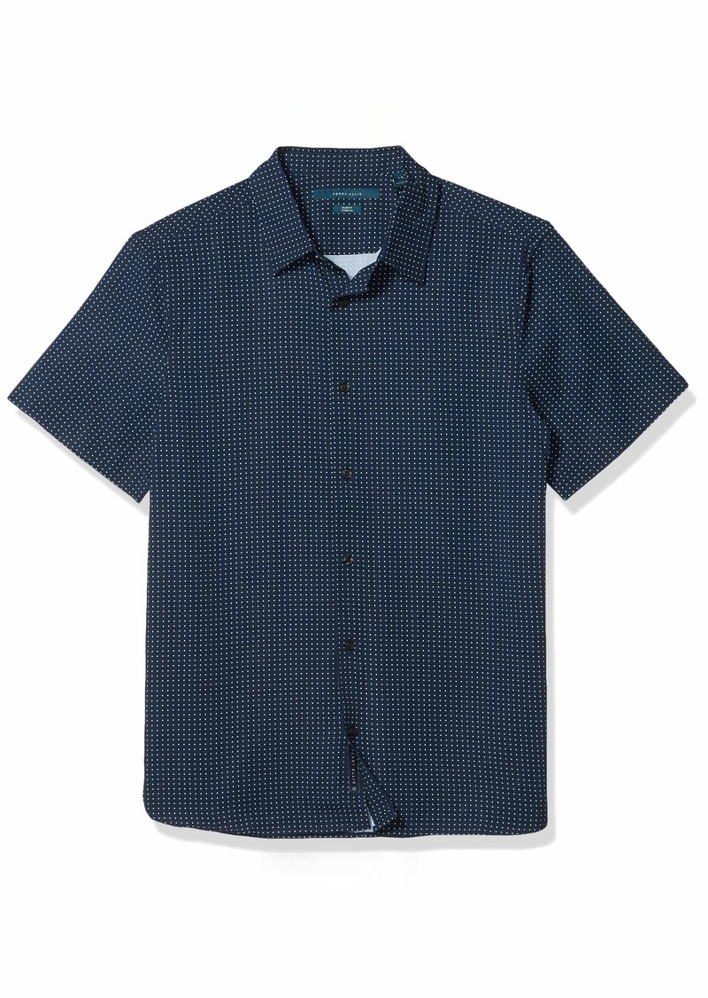 Perry Ellis Men's Total Stretch Slim Fit Dot Print Short Sleeve Button-Down Shirt  X Large
