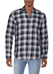 Perry Ellis Men's Untucked Roll Plaid Linen Long Sleeve Button-Down Shirt  XX Large