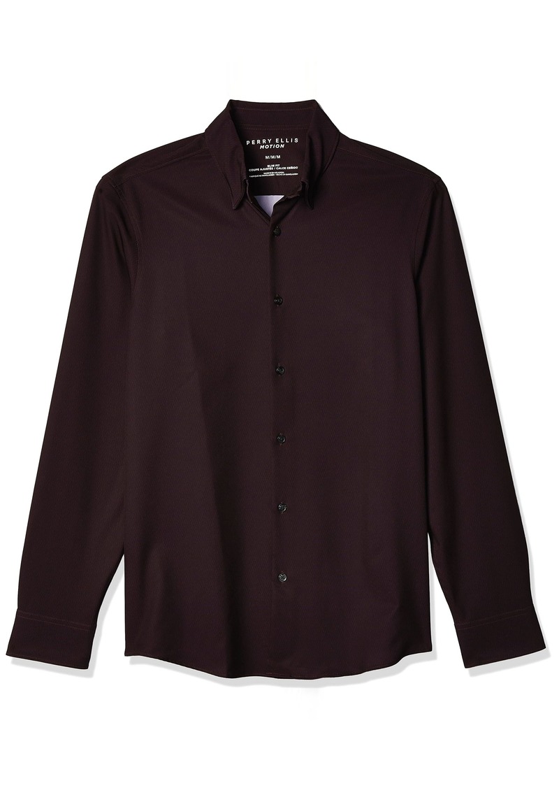 Perry Ellis Motion Men's Slim Fit Net Long Sleeve Button-Down Stretch Shirt  X Large