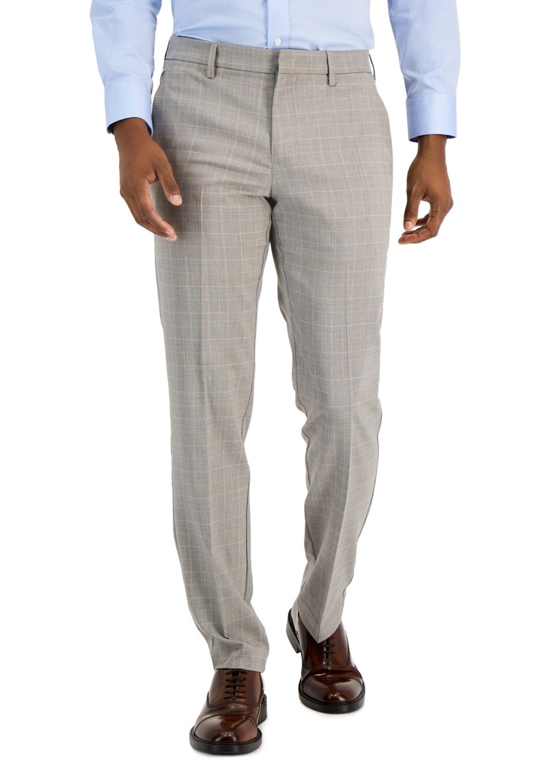 Perry Ellis Portfolio Men's Essentials Slim-Fit Stretch Glen Plaid Dress Pants - Brown