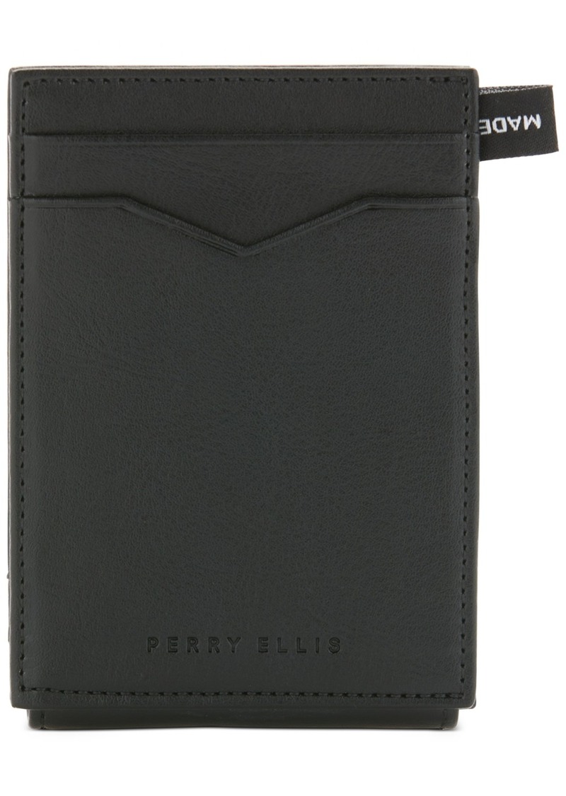 Perry Ellis Portfolio Men's Magnetic Leather Card Case - Black