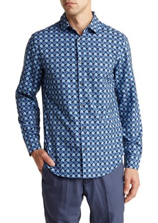Perry Ellis Tile Print Sateen Button-Up Shirt in Rain Washed at Nordstrom Rack