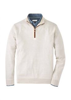 Peter Millar Autumn Crest Suede Trim Quarter-Zip Sweater In Ivory