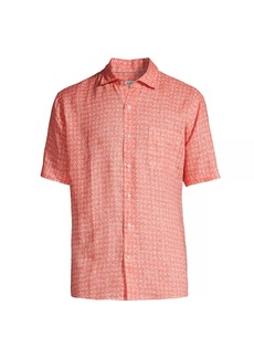 Peter Millar Crown Sandblast Linen Button-Front Shirt