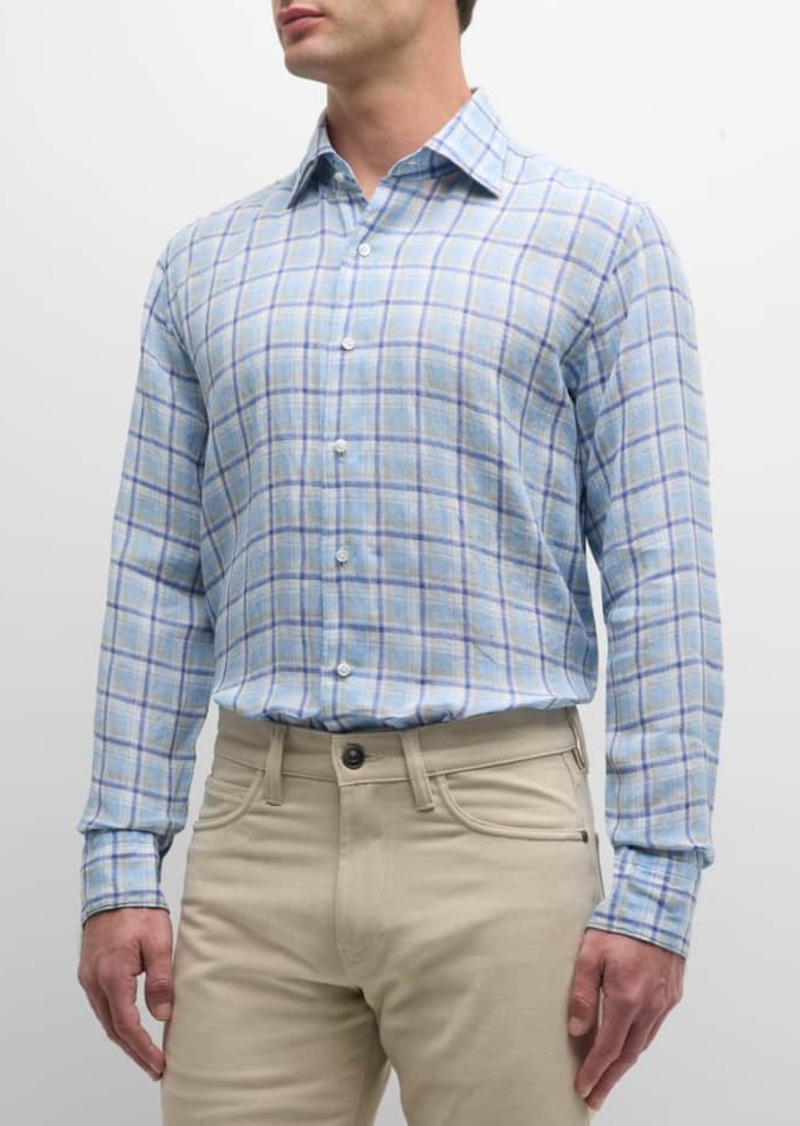 Peter Millar Men's Woodlawn Linen Check Sport Shirt