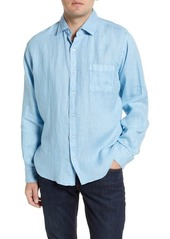 Peter Millar Coastal Garment Dyed Linen Button-Up Shirt in Summer Sky at Nordstrom
