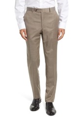 Peter Millar Men's Tailored Flat Front Stretch Wool Dress Pants in Tan at Nordstrom