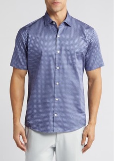 Peter Millar Oskar Crown Foulard Print Short Sleeve Cotton Button-Up Shirt