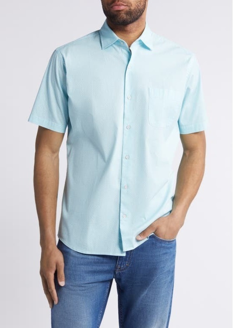 Peter Millar Piers Geo Pattern Short Sleeve Stretch Cotton Button-Up Shirt