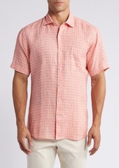 Peter Millar Sandblast Geo Print Short Sleeve Linen Button-Up Shirt