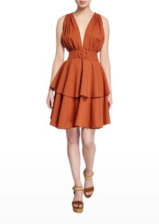 Petersyn Astrid Belted Tiered Plunge Dress