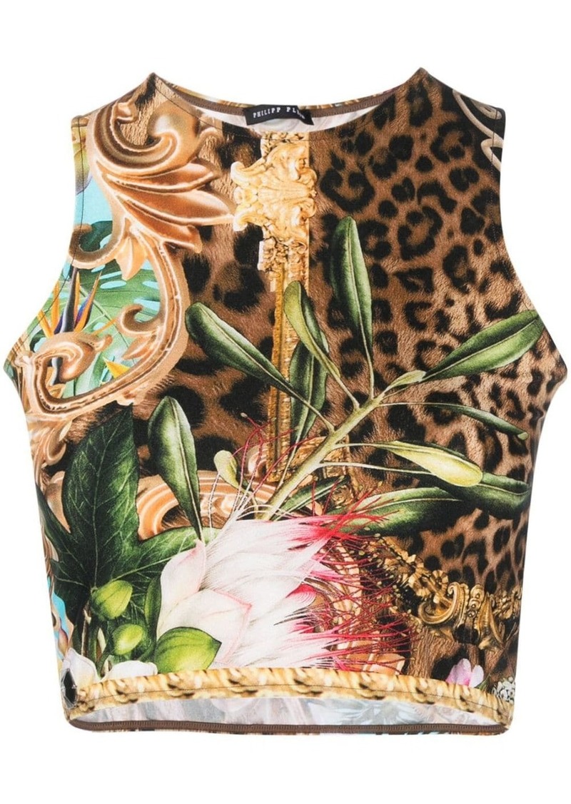 Philipp Plein Baroque Flowers cropped top