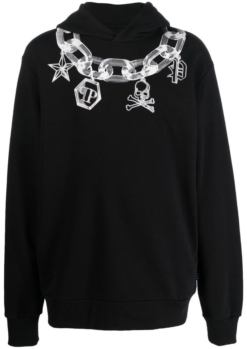 Philipp Plein chain print cotton hoodie