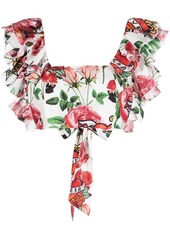 Philipp Plein cropped floral-print blouse