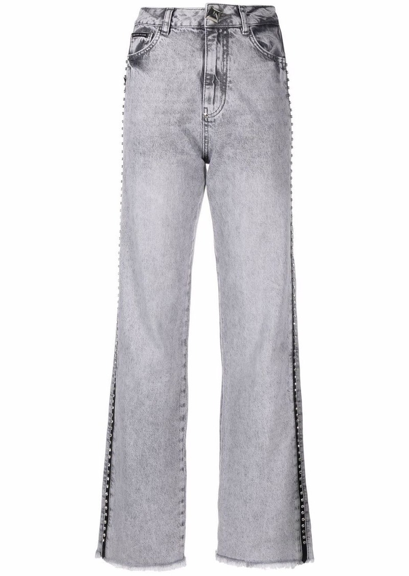 Philipp Plein crystal-embellished wide jeans