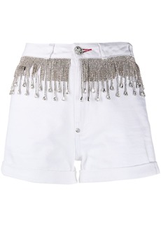 Philipp Plein crystal fringe-embellished denim shorts