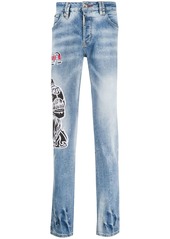Philipp Plein denim embroidered dog jeans