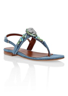 Philipp Plein Denim Sandals Flat Crystal