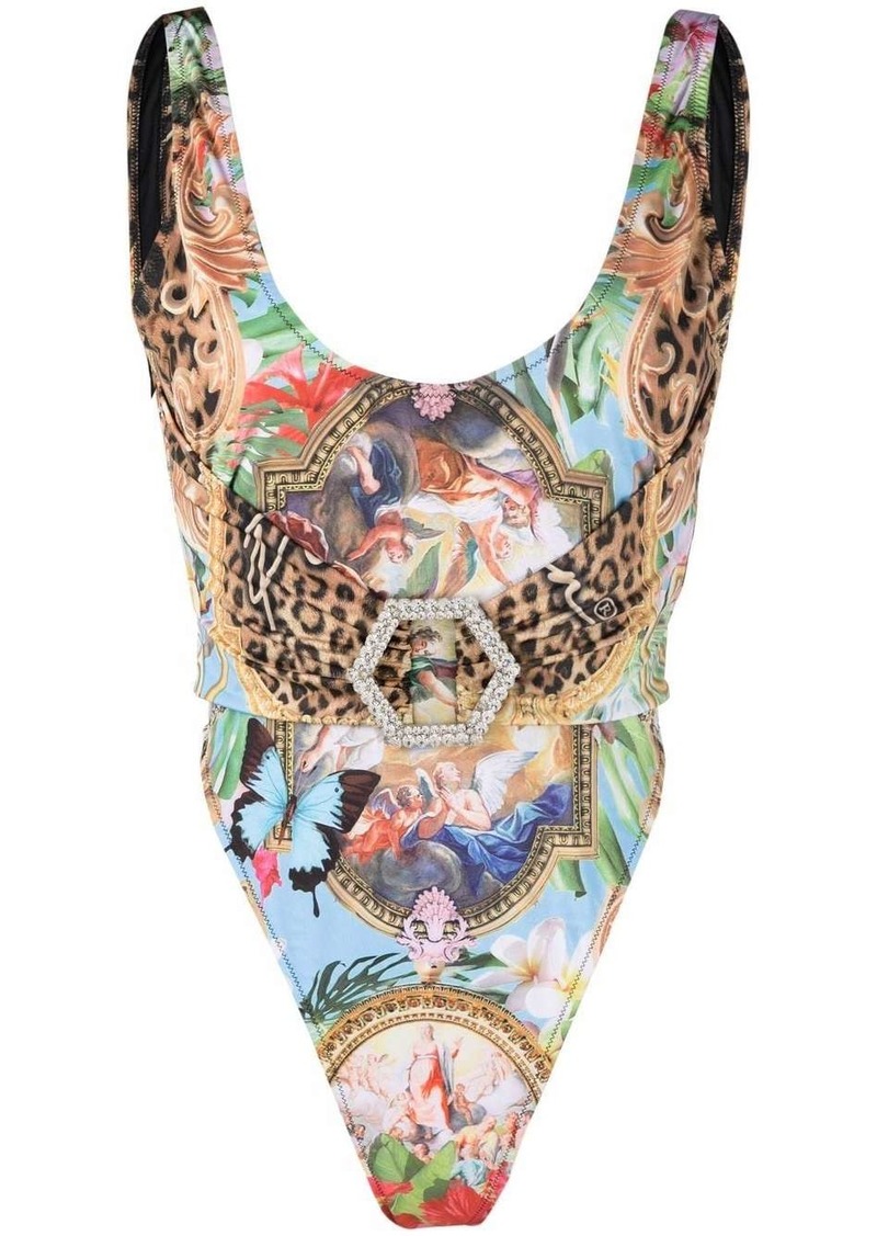 Philipp Plein graphic-print belted swimsuit