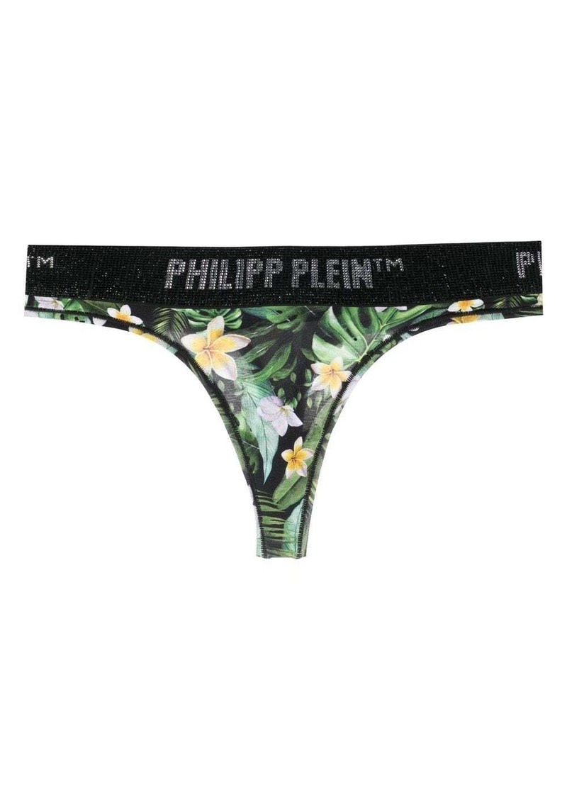 Philipp Plein Hawaiian-print logo-waist thong