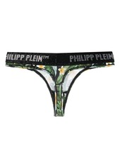Philipp Plein Hawaiian-print logo-waist thong