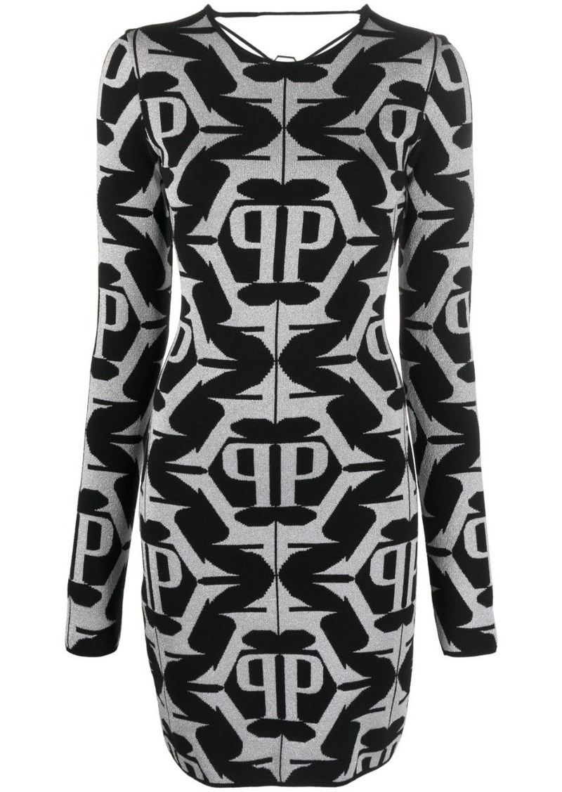 Philipp Plein Hexagon monogram-jacquard lurex minidress