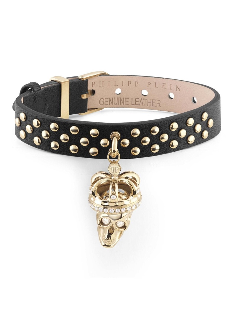 Philipp Plein $kull Crown Crystal Calf Leather Bracelet