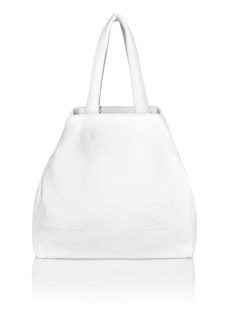 Philipp Plein Leather Handle bag maxi Embossed Monogram