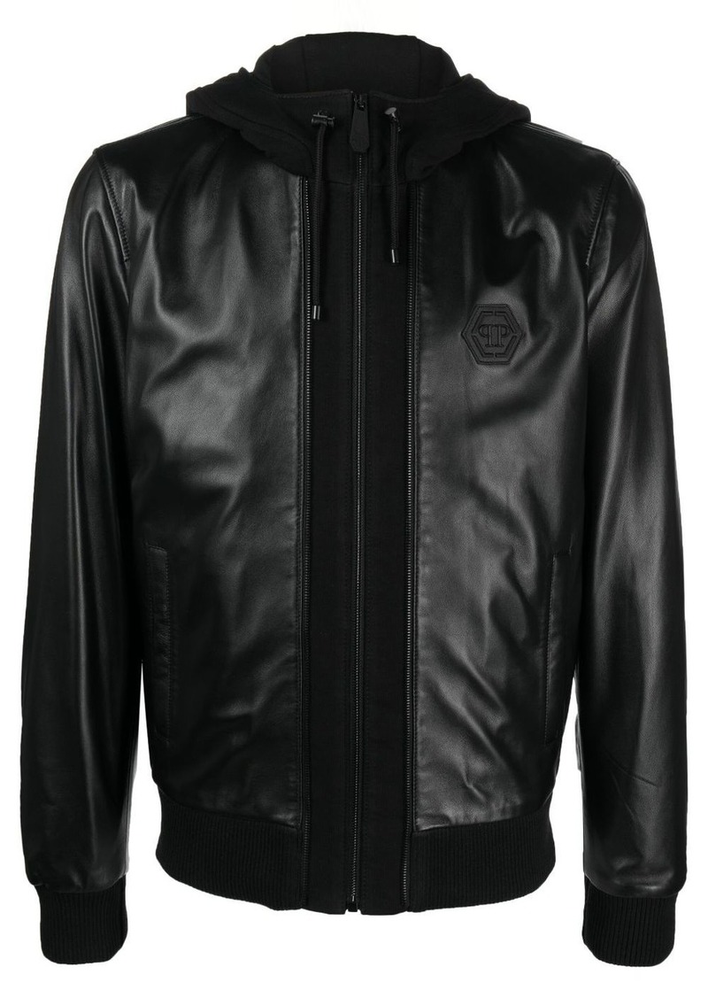 Philipp Plein leather hooded jacket