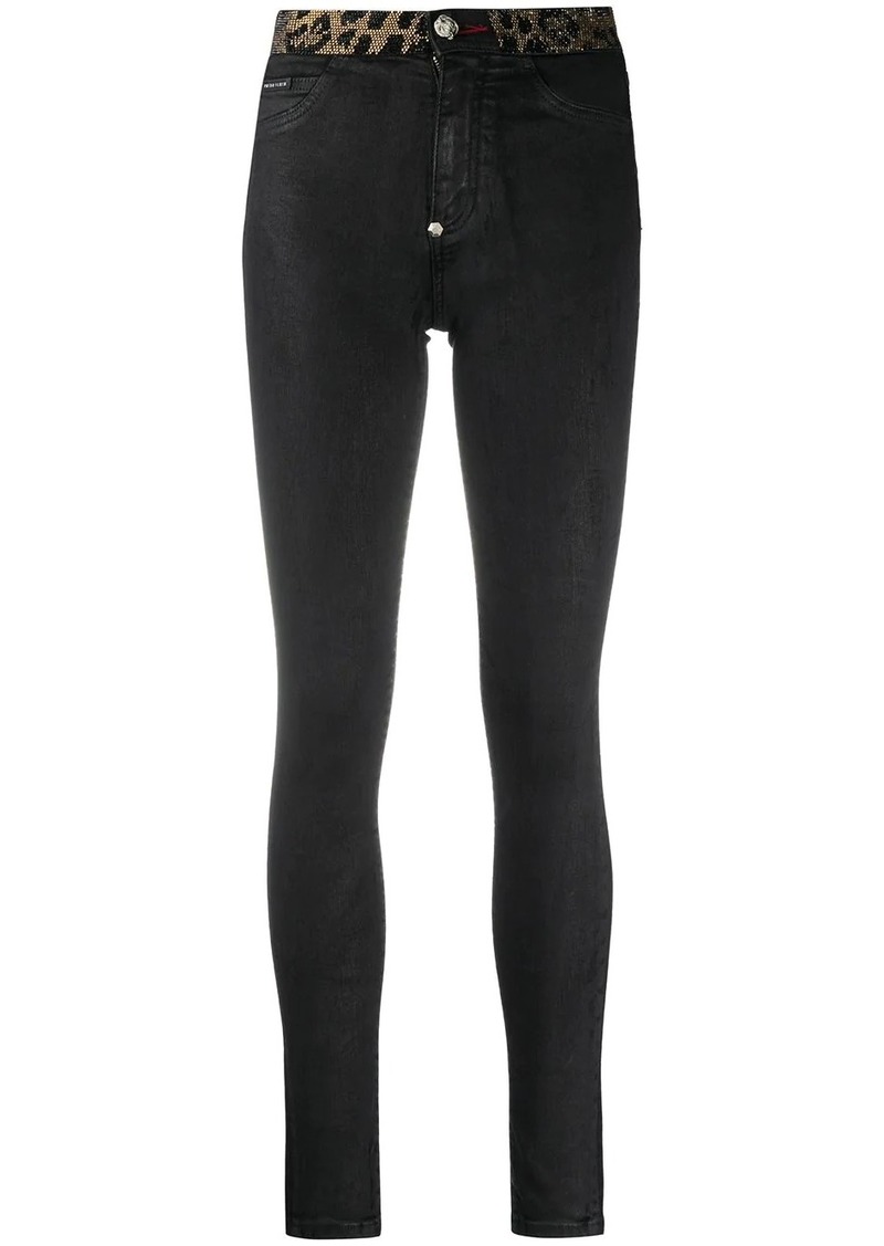 Philipp Plein leopard-trimmed skinny jeans