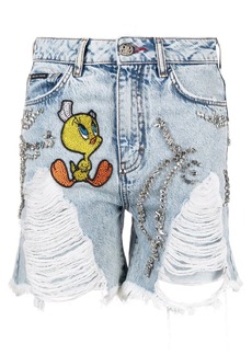 Philipp Plein Looney Tunes-embellished denim shorts