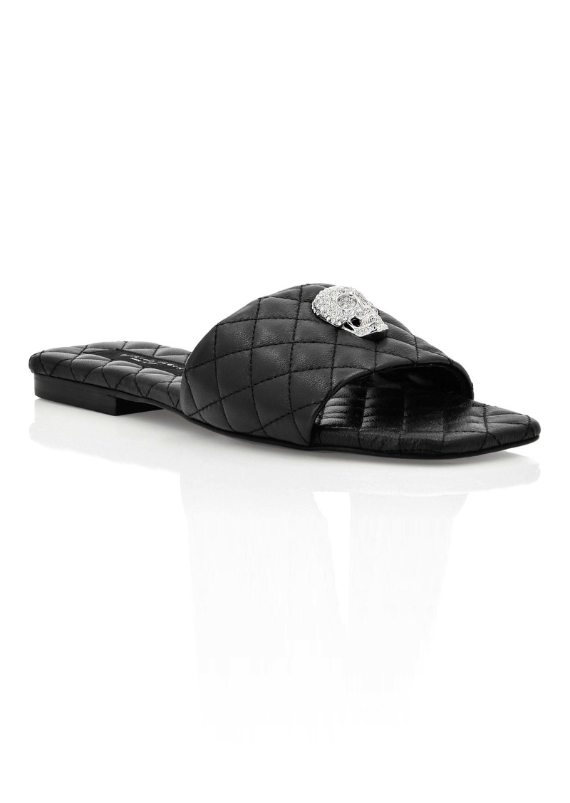 Philipp Plein Matelasse Slides Crystal Skull