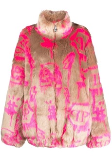 Philipp Plein monogram-print faux fur coat