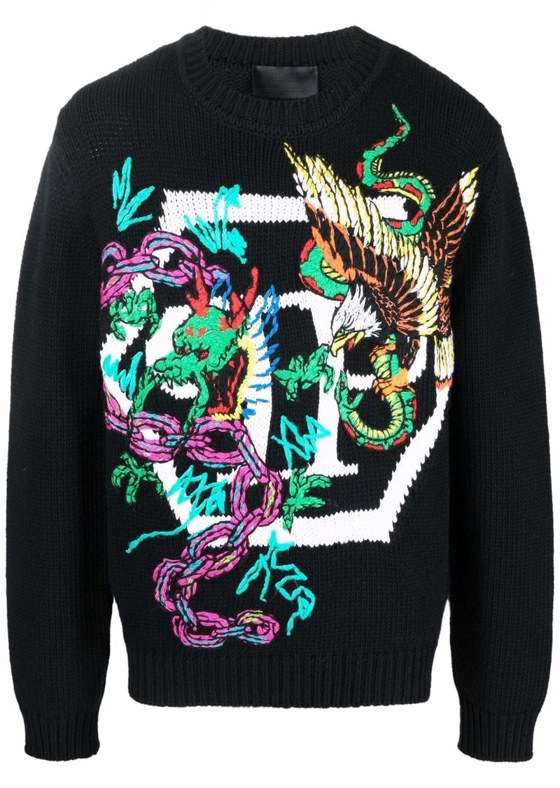 Philipp Plein patterned intarsia-knit jumper