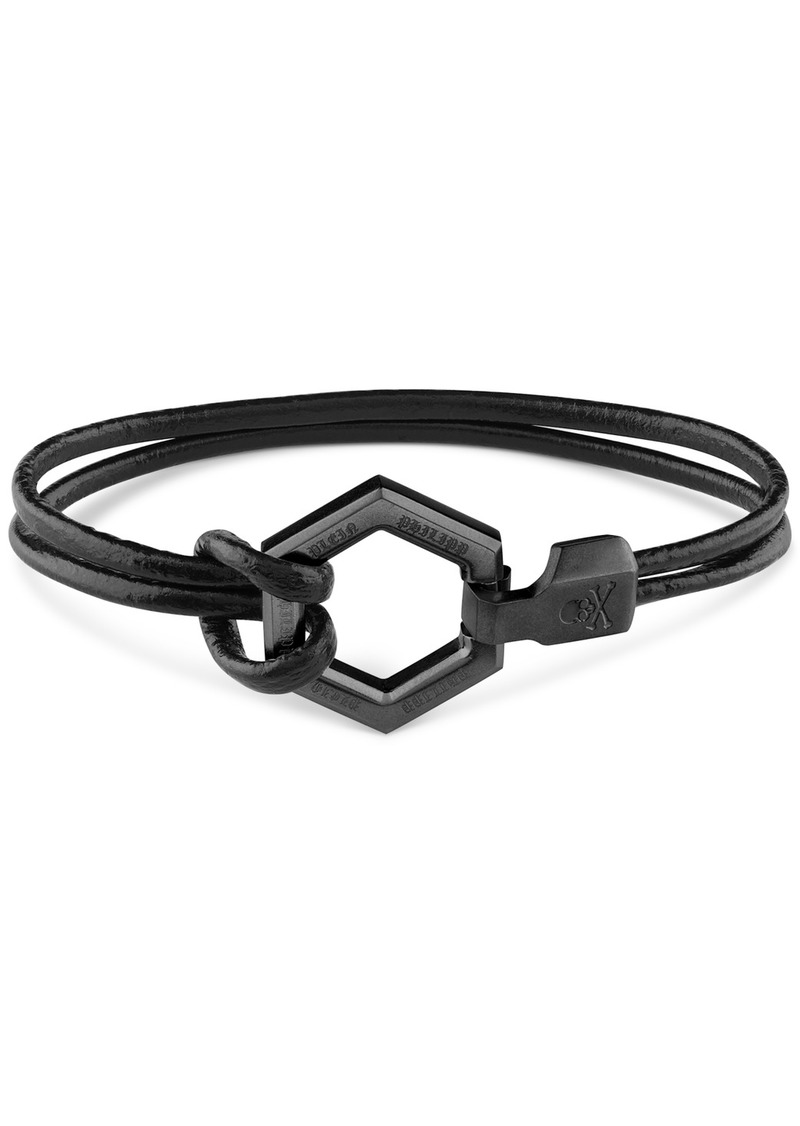 Philipp Plein Black-Tone Stainless Steel Hexagon Leather Flex Bracelet - Stainless Steel
