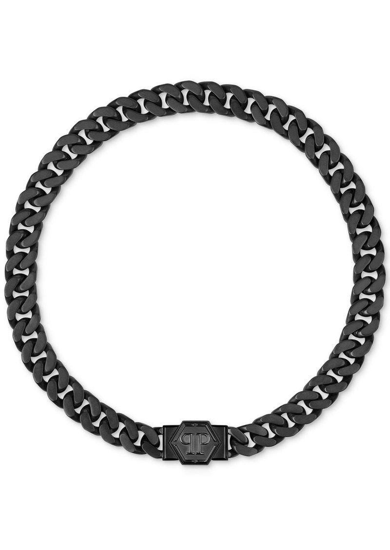 Philipp Plein Gunmetal Ip Stainless Steel Logo Cuban Link Necklace - Stainless Steel