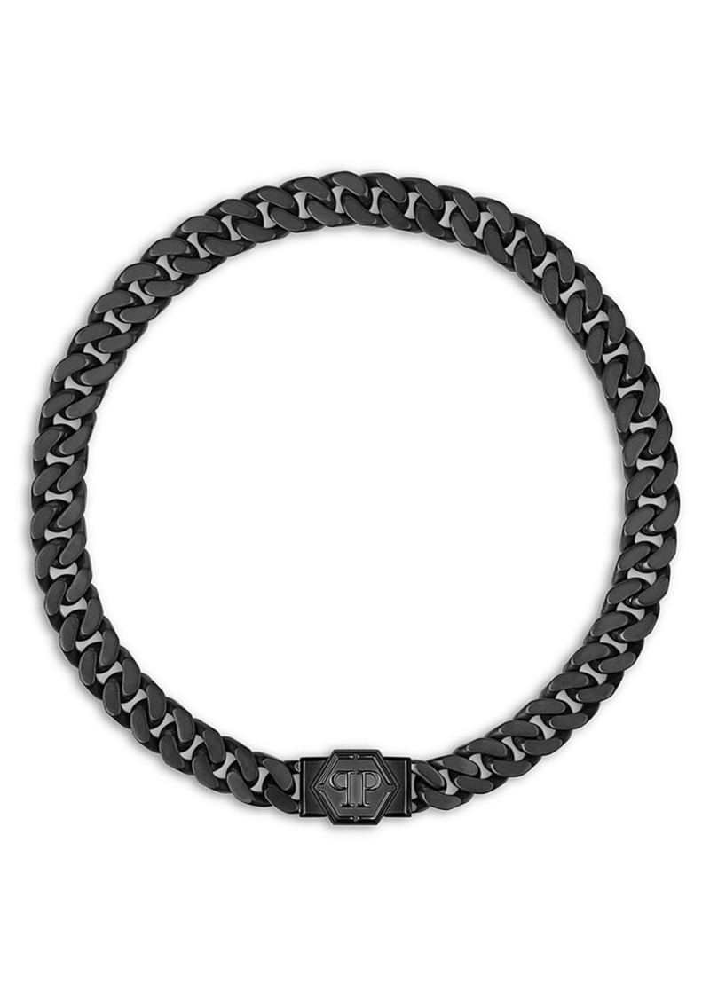 Philipp Plein Hexagon Black Box Chain Necklace, 19