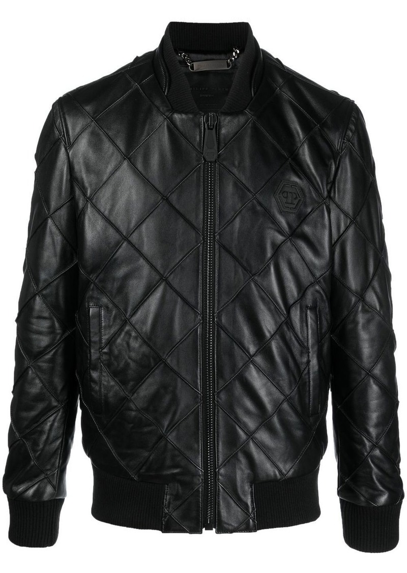 Philipp Plein quilted leather bomber jacket