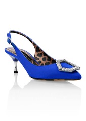 Philipp Plein Satin Decollete Slingback Low Heels Crystal Hexagon