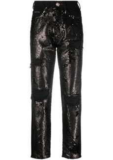 Philipp Plein sequin-embellished high-waisted jeans