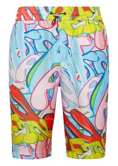 Philipp Plein Silk Short Trousers Bombing Graffiti