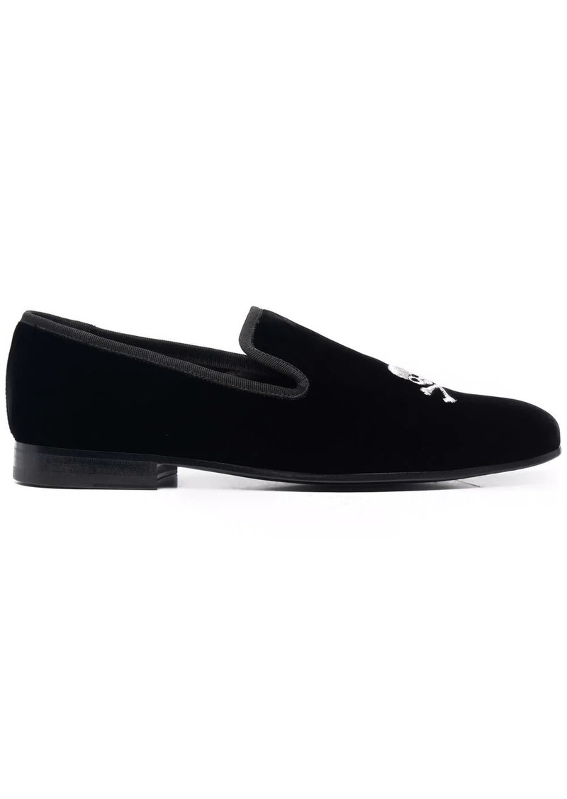 Philipp Plein skull embroidery velvet loafers