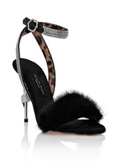 Philipp Plein Skull Heel Crystal Embellished Fur Sandals