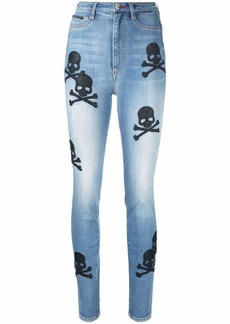 Philipp Plein skull-patches high-waisted skinny jeans