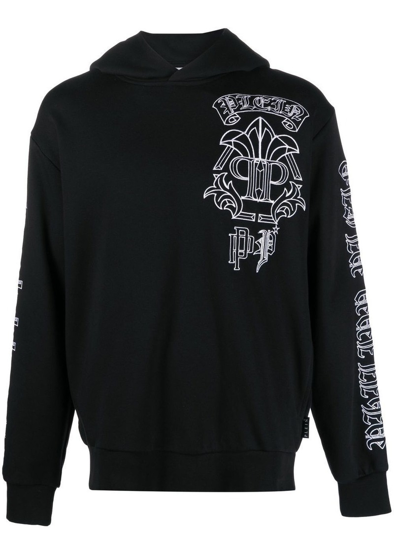 Philipp Plein skull-print logo-embroidered hoodie