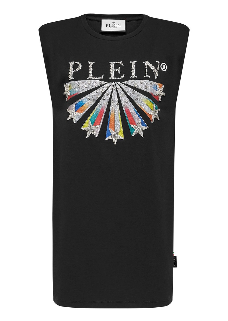 Philipp Plein T-shirt Dress Stars with Crystals